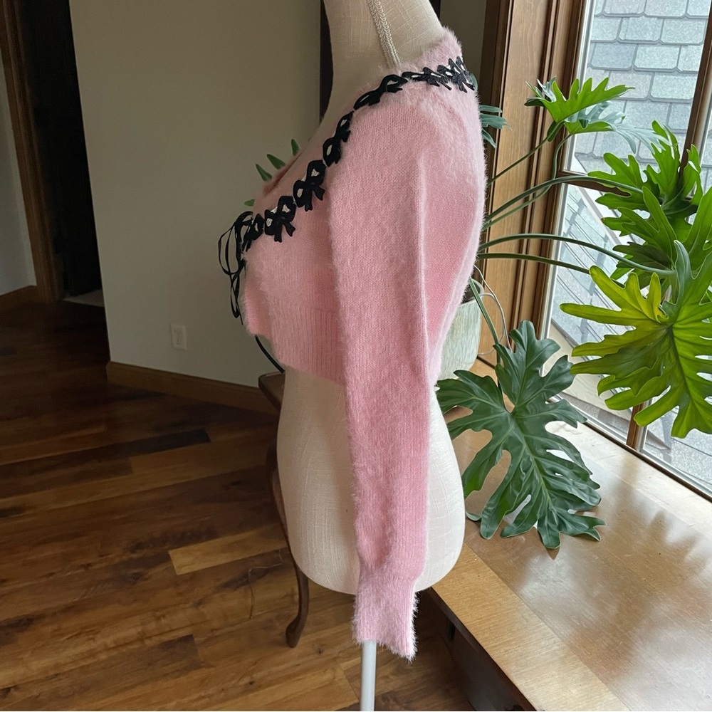 For Love & Lemons Josie Soft Fluffy Pink Bow Cardigan Sweater size small NWT - Picture 5 of 14